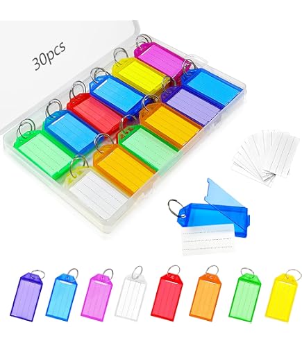 20 Étiquettes Porte-Clés Colorées - Marquage Clés, Valises, Animaux - Avec Papier Inscriptible
