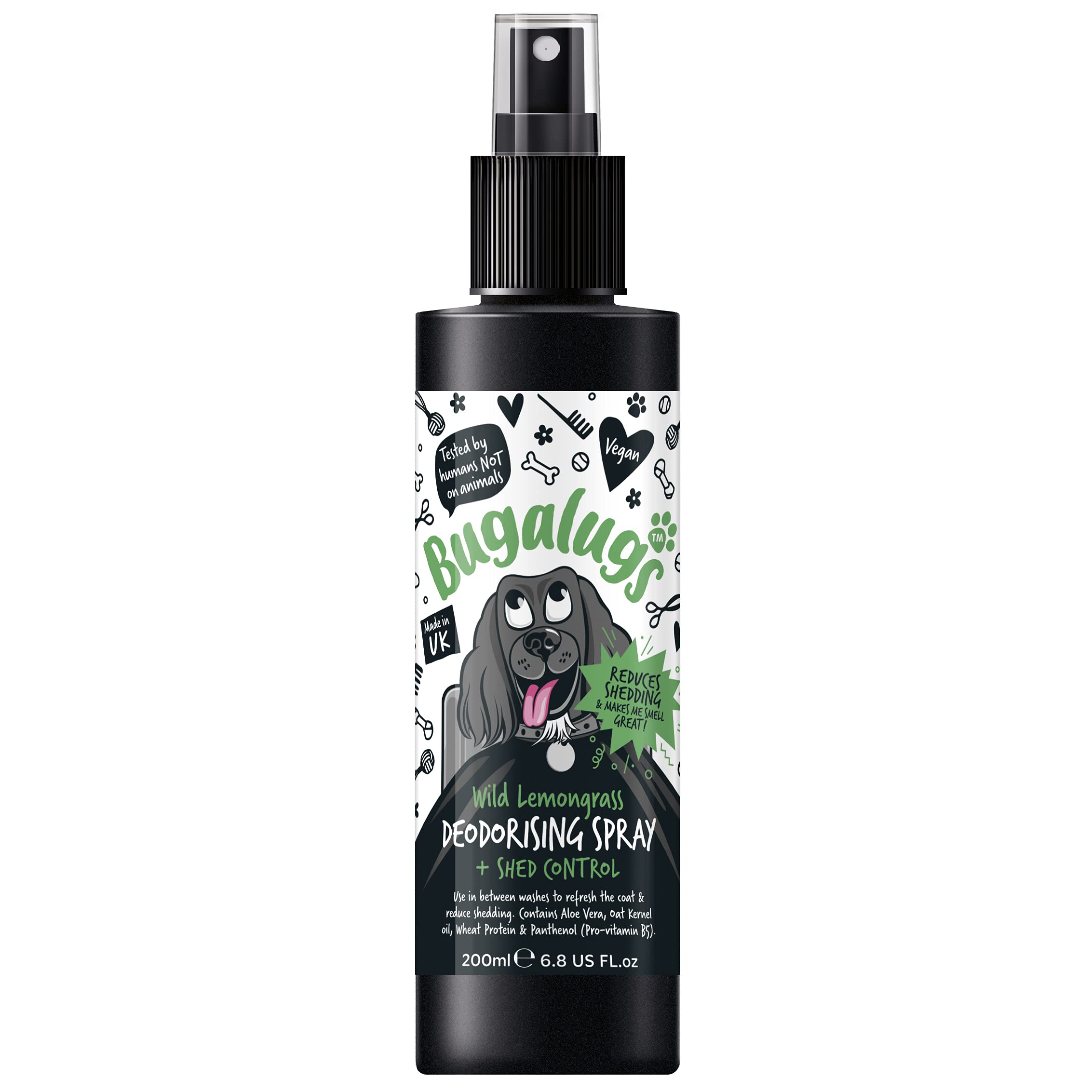 BUGALUGS deshedding dog deodorising spray dog perfume deodorant cologne with dog conditioner – use with dog brush, dog brushes for shedding & dog grooming shed control dog shampoo (200ml (Pack of 1))