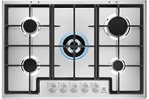 Electrolux Piano Cottura 5 fuochi, SlimLine Piano Cottura gas, 75 cm, EGS75362X, Livello di calore da 1 a 9, Griglia Professionale in Ghisa, Acciaio Inox