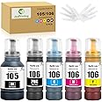 JoyPrinting 105 106 Ink Compatible with Epson 105 106 Ink Bottle Multipack Replacement for EP L-7160 L-7180 ET-7700 ET-7750 (5 Pack, Black/Photo Black/Cyan/Magenta/Yellow)