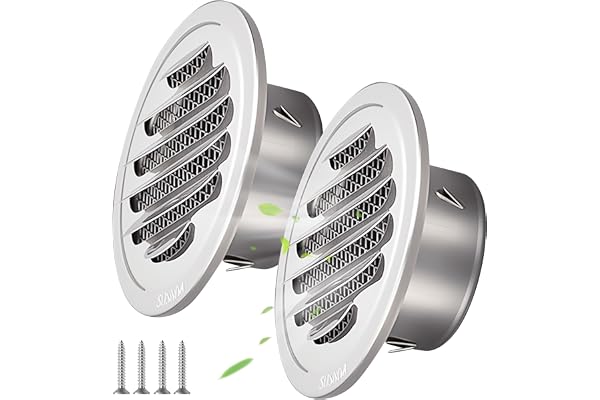 2 stycken ventilationsgaller, avslutningsgaller 70 mm, rostfritt stål, ventilationsgaller runt 70 mm, ventilationsskydd av 304 rostfritt stål, för öppen spis, kök, badrum, ventilation