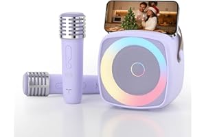 TANALAZ Karaoke per Bambini con 2 Microfono, Regalo Bambina 3-12 Anni Microfono Bluetooth Per Ragazzi e Ragazze, Portabile Macchina Karaoke con Design Supporto per Telefono, sistema PA per feste a casa(Viola)