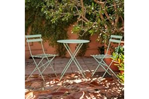 Avril Paris - Ensemble Table et Chaises Pliantes Bistrot Balcon Terrasse- 2 Places - Acier Vert - 2 Chaises et 1 Table Pliante - Flore