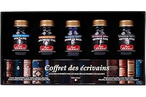 Jacques Herbin 27100T - Un coffret de 5 flacons d'encre 10 ml sur le thème des écrivains Français. Pour stylo-plumes et stylos roller. Fabriqué en France