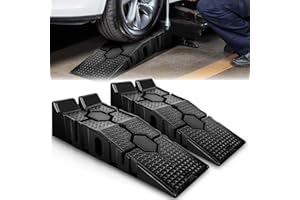 Herrselsam PKW Auffahrrampen 2er Set Kunststoff Kfz Rampe Hebebühne bis zu 3 Tonnen Tragfähigkeit Autorampen Anti-Rutsch mit Überfahrschutz für PKW und Fahrzeuge