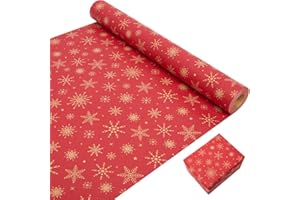 Rouleau de papier cadeau de Noël, 43 cm x 20 m, LZRinue, papier kraft imprimé avec flocon de neige recyclable, pour Noël, anniversaire, mariage