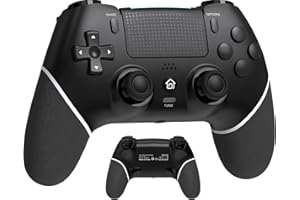 ＲＵＥＩＵＲＩ P-S4 Wireless Controller, Compatible with P-S4/Slim/Pro, Bluetooth, Dual Vibration, Turbo, Six-Axis, Touchpad, Stereo Headset Jack, Black (Black+White)