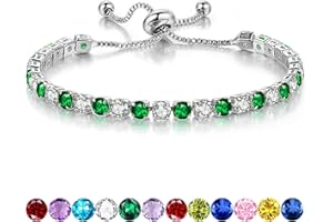 Sfoni Tennis Bracelets for Women, Hypoallergenic Birthstone Bracelet with Cubic Zirconia Adjustable Slider Bracelet Jewellery Gifts for Lady Girls Birthday Graduation Gifts, with Gift Card & Box