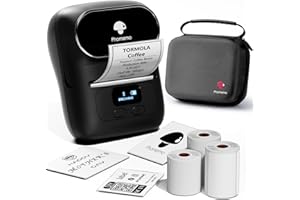 Phomemo M110 imprimantes d'étiquettes étiqueteuse Autocollante Bluetooth Portable Label Printer,Ensemble d'imprimante d'étiquettes Thermique avec 3 Rouleaux d'étiquettes et Un Sac de Rangement, Noir
