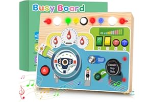 Thinkaroo Busy Board Montessori Juguetes de madera con tablero de instrumentos simulados e interruptor de luz LED, juguete sensorial para 1, 2, 3, 4 años