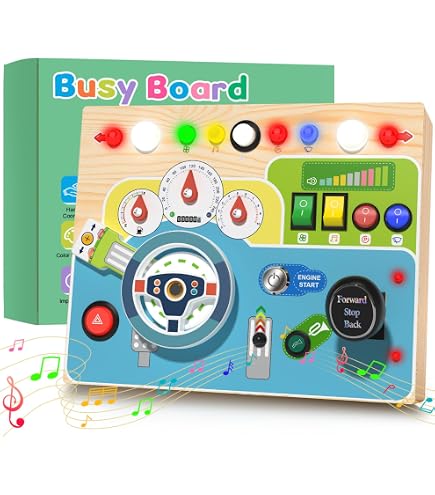 Produktbild von Atoylink Montessori Busy Board Holz Activity Board Mit Schalter,Klavier Keyboard Kinder,LED,Motorikspielzeug Sensorik Spielzeug Baby Lernspielzeug Geschenke Kleinkinder Jungen Mädchen 1 2 3 4 Jahre