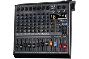 Weymic E-Series Professional Mixer for Recording DJ Stage Karaoke Music Application w/USB Drive for Computer Recording Input, XLR Microphone Jack, 48V Power for Professional (8-Channel)