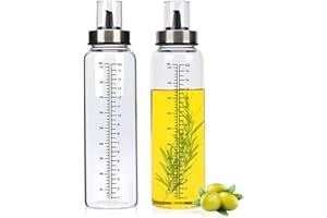 VIBINHO Oliera Salvagoccia, 2 x 500ML Dosatore Olio con Scala Graduata Chiara, Bottiglia in Vetro con Beccuccio, Dosatore Oliera da Tavola per Cucina e BBQ