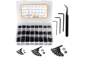 VIGRUE 1080Pcs Schrauben und Muttern Set, Schwarz Kohlenstoffstahl Metrische Schrauben Set, M2 M3 M4 Schraubensortiment Sechskopf-Knopf Gewindeschrauben,Maschinenschrauben
