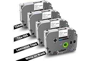 UNOKA Compatible Label Tape Replacement for Brother Ptouch Label Tape TZe-335 12mm White on Black, TZ Laminated Tapes Use for PTouch PT-D600 PT-D210 PT-H110 PT-D400 PT-1880, 4-Pack