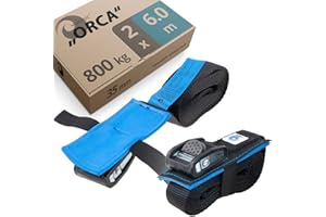 valonic ORCA - tie down straps, heavy duty - 800 kg, 2 pack, padded, cam buckle, 6m - for roof rack, surfboard, kayak and paddle board, black