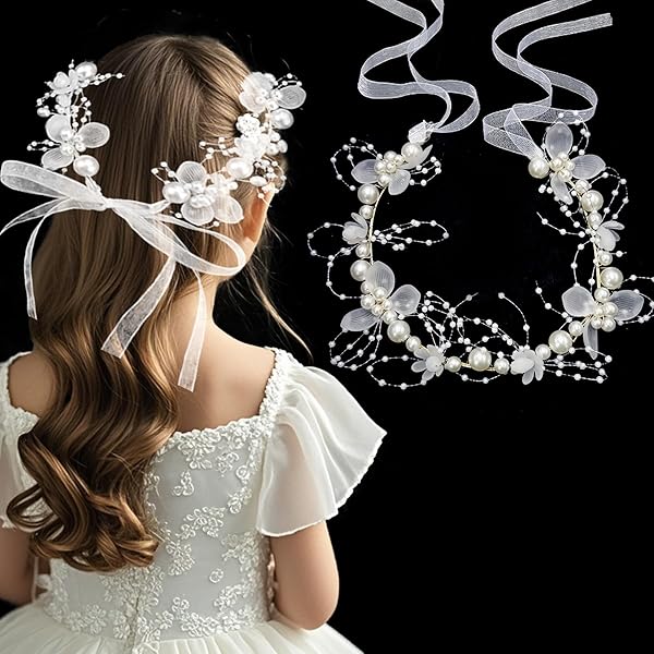 Coroncina Comunione Bambina Con Braccialetto - Set Elegante In Perle E Fiori Per Cerimonie - Foto 9