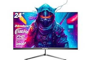 CRUA CURA Écran Incurvé Gaming Moniteur PC 24 Pouces 180hz, FHD 1080p 1ms sans Lunette, Freesync, 100% sRGB，178 ° Angle Vue HDMI DisplayPort, Compatible avec Mural VESA