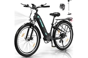 HITWAY 26x3.0 Electric Bike, 250W City Cruiser E bike, 48V 18Ah Removable Battery Max.Range 55-80KM, Shimano 7-Speed, Commuter Electric Bicycles for Adults