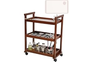 DJAR Rolling Art Cart with Silicone Pad, Solid Beech Wood Utility Cart with Caster Wheels, for Adults, Artists (Walnut, Upgrade)