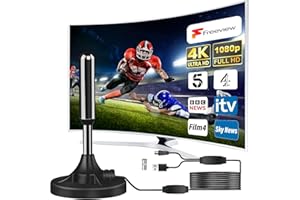 BXGOLKGD Indoor TV Aerial 500KM Range, 360° Signal Reception, Freeview HD Aerial for Smart TV, Plug & Play Setup, Strong Signal Booster, No Monthly Fees – Indoor Digital TV Antenna UK