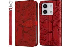 Rostsant Funda para Xiaomi Redmi Note 13 5G - Carcasa de Cuero PU con Árbol en Relieve, Cartera Magnética y Billetera - Rojo