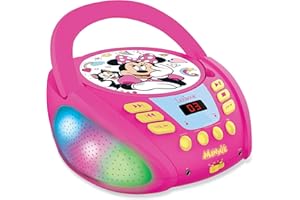 Lexibook- Disney Minnie - Lector de CD Bluetooth para niños – Portátil, Efectos Multicolores, Entrada para micrófono, AUX IN, AC o Funciona con batería
