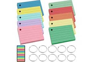 AMDZGLB Bristol A8 1000 Piezas Multicolores Flashcards Flash Cards Hoja de revisión con 8 Anillos de Carpeta y 300PCS Pegatinas de Colores Pastel para la formación de Vocabulario, Oficina, Escuela