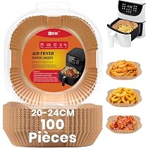 Papier De Cuisson Pour Friteuse Sans Huile - 100 Feuilles Rondes Diamètre 24 Cm, Résiste à 230°C, Antiadhésif