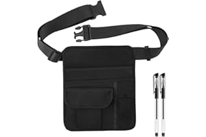 FAURAPMNG Tasche für Servierschürze, Restaurant, Taille, Geldbeutel, Restaurant, Bar, Schürze, Tasche mit verstellbarer Gürtelschnalle, Check-Halter für Kellnerin, mit 2 Stiften, Schwarz, 10 × 8