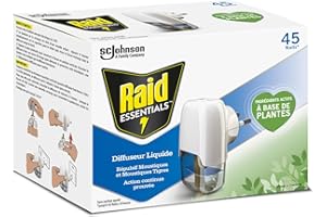 RAID ESSENTIALS DIFFUSEUR ÉLECTRIQUE LIQUIDE ANTI-MOUSTIQUES, DIFFUSEUR + RECHARGE, 45 NUITS, 32 ml