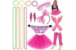 iZoeL Costume Anni 80 Donna Accessori Neon Anni 80 Abbigliamento Discoteca Banana Zaino Cerchietto Orecchini Collane Bracciali Guanti Scaldamuscoli Neon, per Costume Carnevale Halloween Ragazza Donna