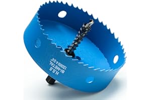 HOME COMPOSER Otwornica 120 mm, stal szybkotnąca HSS M42, bimetalowa, otwornica z trzpieniem sześciokątnym i wiertłem do drewna, suchej zabudowy i blachy metalowej, 1 sztuka, niebieska