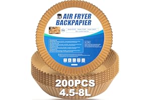 HUDDU 200 Pièces 20cm Papier Cuisson Air Fryer,Rond Paper Sulfurisé pour Friteuse a Air XL 4-6,5 L, Airfryer Parchemin Accessoires Compatible avec Cosori Cecotec Friteuse Sans Huile