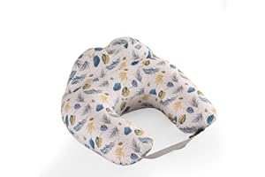 MIFXIN Nursing Pillow, Multifunctional Breastfeeding Pillow with Adjustable Waist Belt, Nursing Pillow with Safety Fence, U-Shaped Multifunctional Pregnancy Pillow, Baby Sitting Support (Blue Leaves)