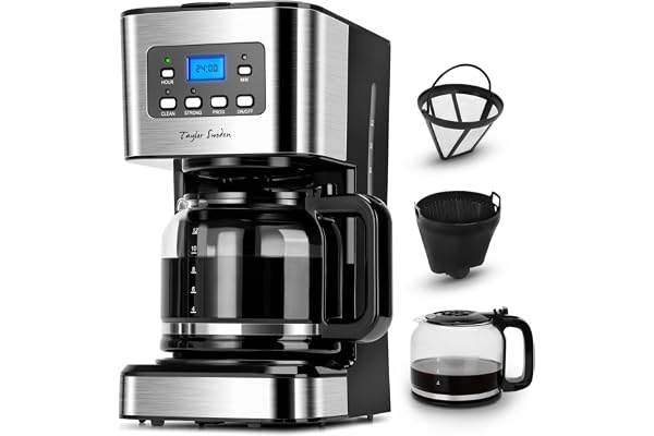 Taylor Swoden Cafetiere Filtre, Programmable 24h Cafetiere Electrique 1,5L à 12 tasses, Machine a Cafe Maintien au Chaud et Anti-Goutte 40 Min, Infusion Rapide, 950W, 0% BPA, Noir - Darcy