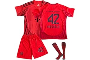 COQOYO Children's Football Jersey Set, Home JM42 Football Jersey for Boys and Girls from 6-13 Years, Breathable and Quick-Drying Football Training Jersey with Short Sleeve Shorts Socks, Red