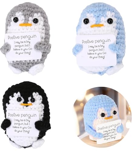 lasuroa Pinguino Positivo Divertente, 6,5cm Carino Pinguino Uncinetto Abbraccio Tascabile Pinguino con Carta Pinguino di Supporto Emotivo Patata Positiva per Famiglie Amici (Rosa