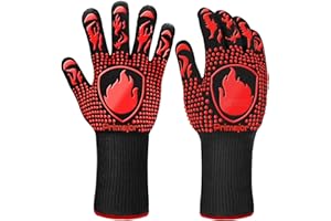 PRIMAJOR BBQ Gloves Oven Mitts Grilling Gloves - 800°C Extreme Heat Resistant Oven Gloves, Non-Slip Silicone Cooking Gloves for Grilling, Barbecue, Baking, Welding (A Pair)-L