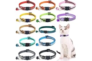 CENRONG Reflective Cat Collar, Pack of 12, Adjustable Cat Collars, Cat Collars with Bell and Safety Clasp, for Most House Cats