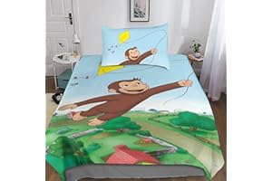 Entemah Curious George Set Di Biancheria Da Letto Biancheria Da Letto in Microfibra 3D Stampa, Morbido E Confortevole, Per Ragazzi E Ragazze Anime carino Copripiumino Single（135x200cm）