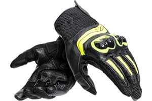 Dainese - Mig 3 Unisex Leather Gloves, Guanti Moto in Pelle per Uomo e Donna, Compatibilità Touchscreen, Palmo Rinforzato e Protezioni in TPU sulle Nocche, Traspiranti, Nero/Giallo