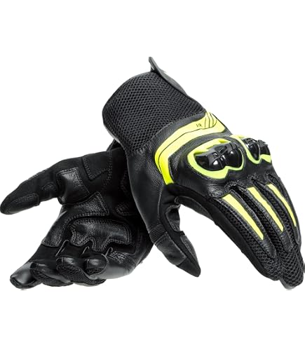 Dainese Mig 3 Unisex Leather Gloves, Motorradhandschuhe Leder mit Protektoren, für Damen und Herren, Schwarz/Fluo-Gelb, XL Auto & Motorrad