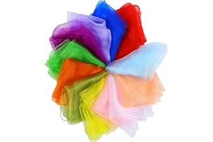 AHQIZFX Juggling Scarves, 12 PCS Dance Music Scarfs, Colorful Silk Actives Scarves, Magic Tricks Performance Props Accessories, Rhythm Band Scarfs (12 Colors, 24" x 24")