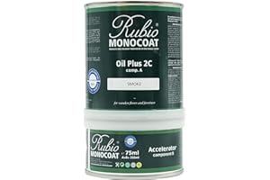 Rubio Monocoat Wood Oil 14 m² - Oil Plus 2C - Fast-Drying Ecological Wood Preserver for Indoor Use, Linseed Oil for Wood Treatment, Including Accelerator (Part B) - Smoke, 350 ml