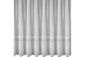Silverthorn SOFT FURNISHINGS - TRENT - A Fresh Modern Horizontal Striped Net Curtain with a Straight Base. Sold by the Metre. (91cm Drop / 36 inch Drop)