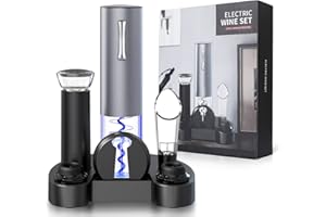 Anpro korkenzieher elektrisch, Elektrischer Flaschenöffner mit Ladestation, Vakuumpumpe, Vakuum-Weinverschluss und Weinausgießer, Geschenk für Weinliebhaber, Weihnachten (grau)