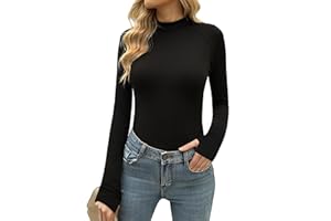 Terecey T-Shirt Femme Manches Longues Coton Hiver Haut Basique Col Montant avec Trous pour Les Pouces Vêtements Femme sous-Vêtement Chaud à Ourlet Arrondi