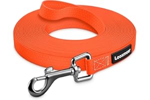 Looxmeer Longe pour Chien, 3 m/5m/7m/10m/15m/20m/25m/30m, Laisse Chien avec Poignée et Sac de Rangement, Laisses Étanches pour Chiens de Dressage de Toutes Tailles, Laisse Longue Robuste (Orange)