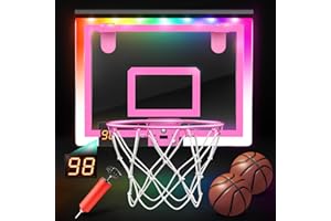 HappyGoLucky Wall Mounted Graffiti Light Up Mini Basketball Hoops with Basketball and Net - Kids Indoor Outdoor Sports Games